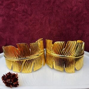 Conjunto bracelete folha texturizada dourado