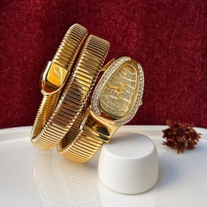 Relogio animal print flexivel dourado