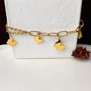 Pulseira elo e corrente com borboletas dourada