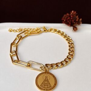 Pulseira medalha nossa senhora aparecida dourada